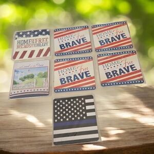 Patriotic Coaster Set 7 Piece Set Still In Plastic RW&B
